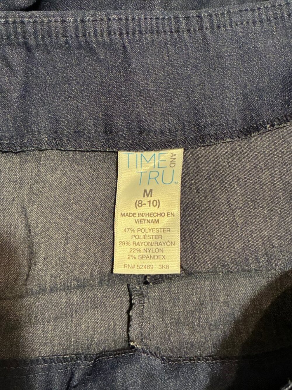 Time And Tru Women's Straight Leg Pull-On Mid-Rise Navy Blue Dress Pants Size 8 - Picture 3 of 4